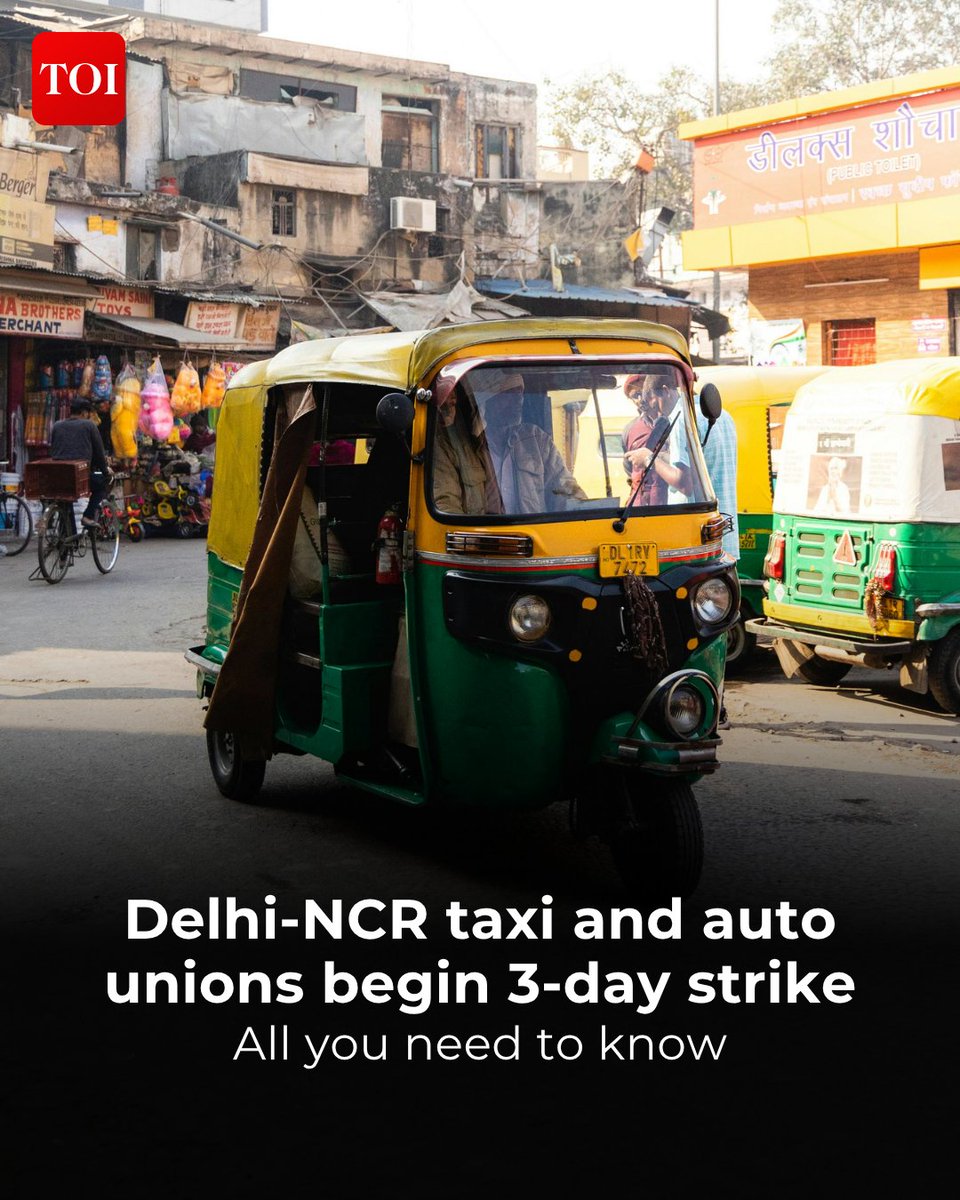 timesofindia's tweet photo. Commercial vehicle drivers in #Delhi-#NCR launched a three-day strike demanding fare hikes due to soaring fuel costs. Unions cite financial struggles, urging immediate government action on taxi and auto fares. 

Know more 🔗  https://t.co/yPiFePefOF

#AutoUnion #Delhi #NCR #Taxi #Delhi