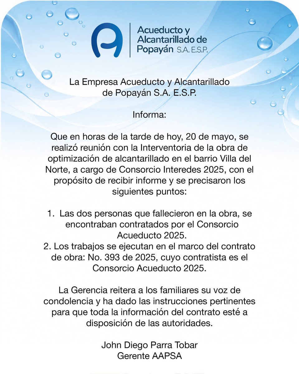 Acueducto y Alcantarillado de Popayán S.A. E.S.P. tweet media
