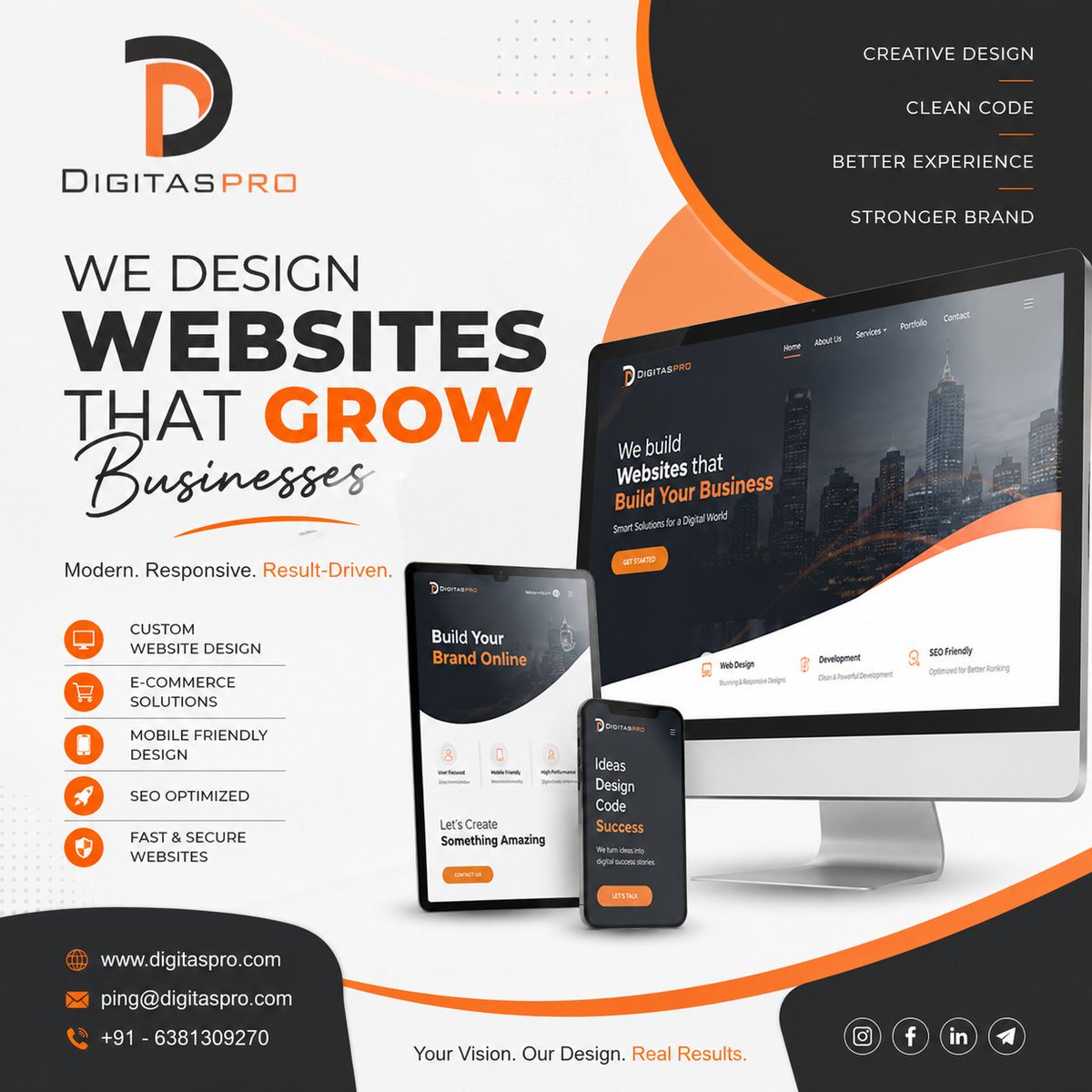 digitaspro's tweet photo. 🚀 Need a Website That Converts Visitors Into Customers?
At DigitasPro Technologies, we design stunning, responsive, and SEO-friendly websites that help your business grow online. 💻✨
🌐 https://t.co/5JyYcgK9LJ
📧 ping@digitaspro.com
📞 +91 6381309270
#WebsiteDesign #WebDevelop https://t.co/9HxIStpdQk