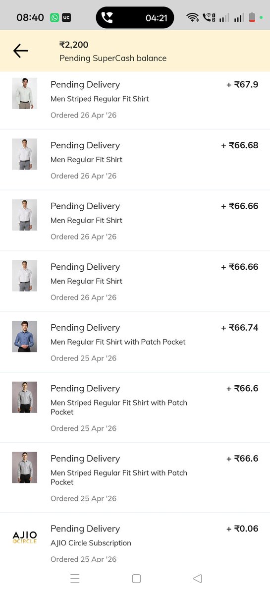 varung778's tweet photo. @AjioCares @AJIOLife have taken an ajio circle subscription which is supposed to give supercash on orders my account shows supercash but are not activated since orders are stucked on pending delivery even after return window is closed, please check https://t.co/FmNfwFWjPw