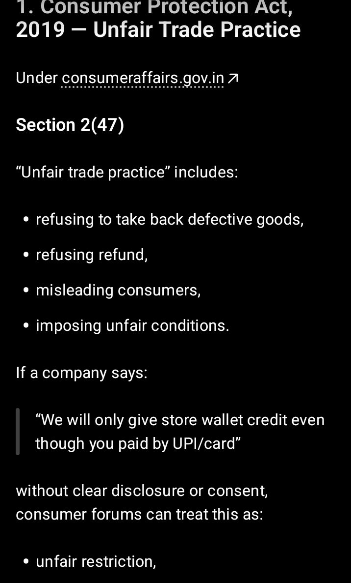 casmh110's tweet photo. @JioMart_Support It is an "unfair trade practice" to not refund into the customer original source of payment as per Section-2(47) of the Consumer Protection provisions.
@JioMart_Support I will complain about it with the consumer forum, if you are refusing to refund in original source of payment. https://t.co/nP4BxJ2bXv