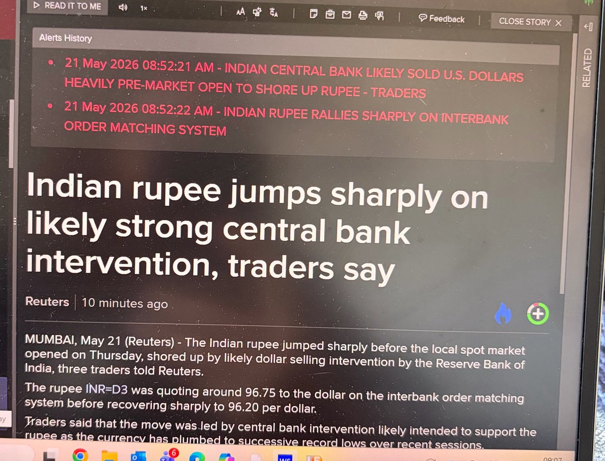 dugalira's tweet photo. RBI intervenes strongly this morning, after days of feeble defence.

Rupee jumps. https://t.co/9KtHsLQ5qG