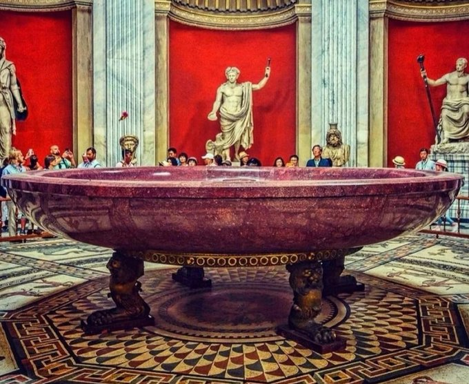 LeoDaVinciWave's tweet photo. A giant, purple-red bathtub once belonging to the Roman Emperor Nero. https://t.co/9nlaWsN2dt