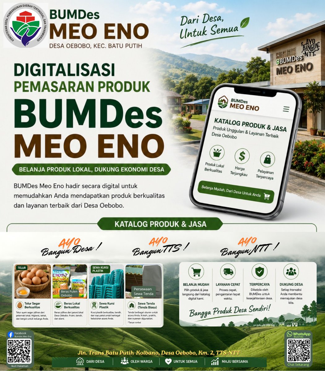 EngkiNokas's tweet photo. Poster Platform " Digitalisasi Pemasaran Produk Bumdes Meo Eno Desa Oebobo kecamatan batu putih Kabupaten Timor Tengah Selatan 
@YandriSusanto
@ARizaPatria
@MensetnegRI
#KementerianDesaPDT
#BPSDMKementerianDesaPDT
#MenteriDesaPDTBersamaBUMDesa 
#KerjaTPPBerdampak https://t.co/xwUT5nl1BO
