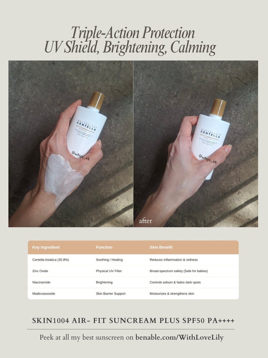 1504ngel's tweet photo. The BEST sunscreen for gym days and outdoor activities! ☀️
​It stays put completely, even when you’re sweating bullets. It blurs out your pores like a filter and soothing redness when your skin is acting up or peeling from tretinoin, retinol, or retinal~ Truly a holy grail!😙 https://t.co/HMz71psPDZ