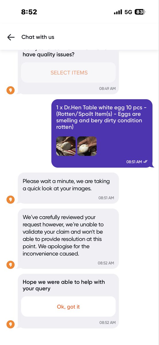 javed13788's tweet photo. Hey @Swiggy, received rotten eggs from Instamart. Smelled terrible, dirty and unfit for consumption 🤢 Shared photo proof but got “We couldn’t validate your claim.” Please review Order #238301724929954. #Swiggy #Instamart https://t.co/r1xRzP6d8x