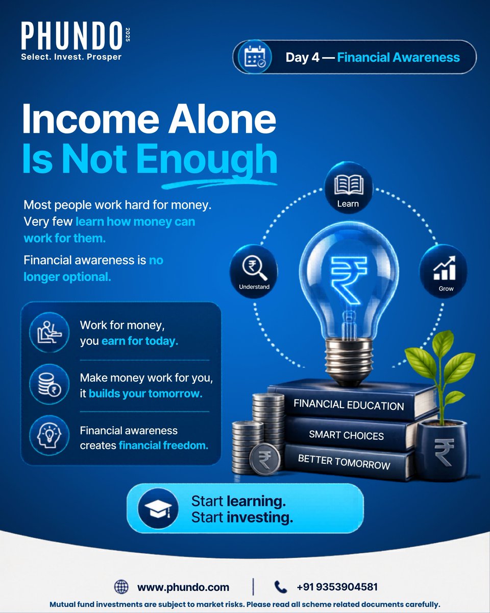 Phundos's tweet photo. Money can do more than pay bills,  it can build your future. 💡
Financial awareness is the first step towards smarter decisions and long-term wealth creation. Start learning. Start investing. 📈

#Phundo #FinancialAwareness #SmartInvesting #FinancialEducation #WealthCreation https://t.co/T4vcP07Rcd