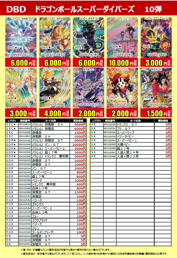 買取表更新】 #ドラゴンボール スーパーダイバーズ 最新弾 買取表更新