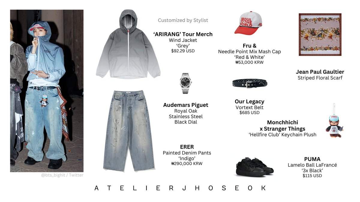 atelierjhoseok's tweet photo. 2026.05.17 j-hope | BTS WORLD TOUR 'ARIRANG'
D-2 Stanford Stadium
#jhope #제이홉 #jhopefashion #BTSOfficialMerch #AudemarsPiguet #ERER #FruAnd #OurLegacy #JeanPaulGaultier #Monchhichi #MonchhichixStrangerThings #Puma
#BTS #방탄소년단 #BTS_WORLDTOUR_ARIRANG https://t.co/aw1wwNqc15