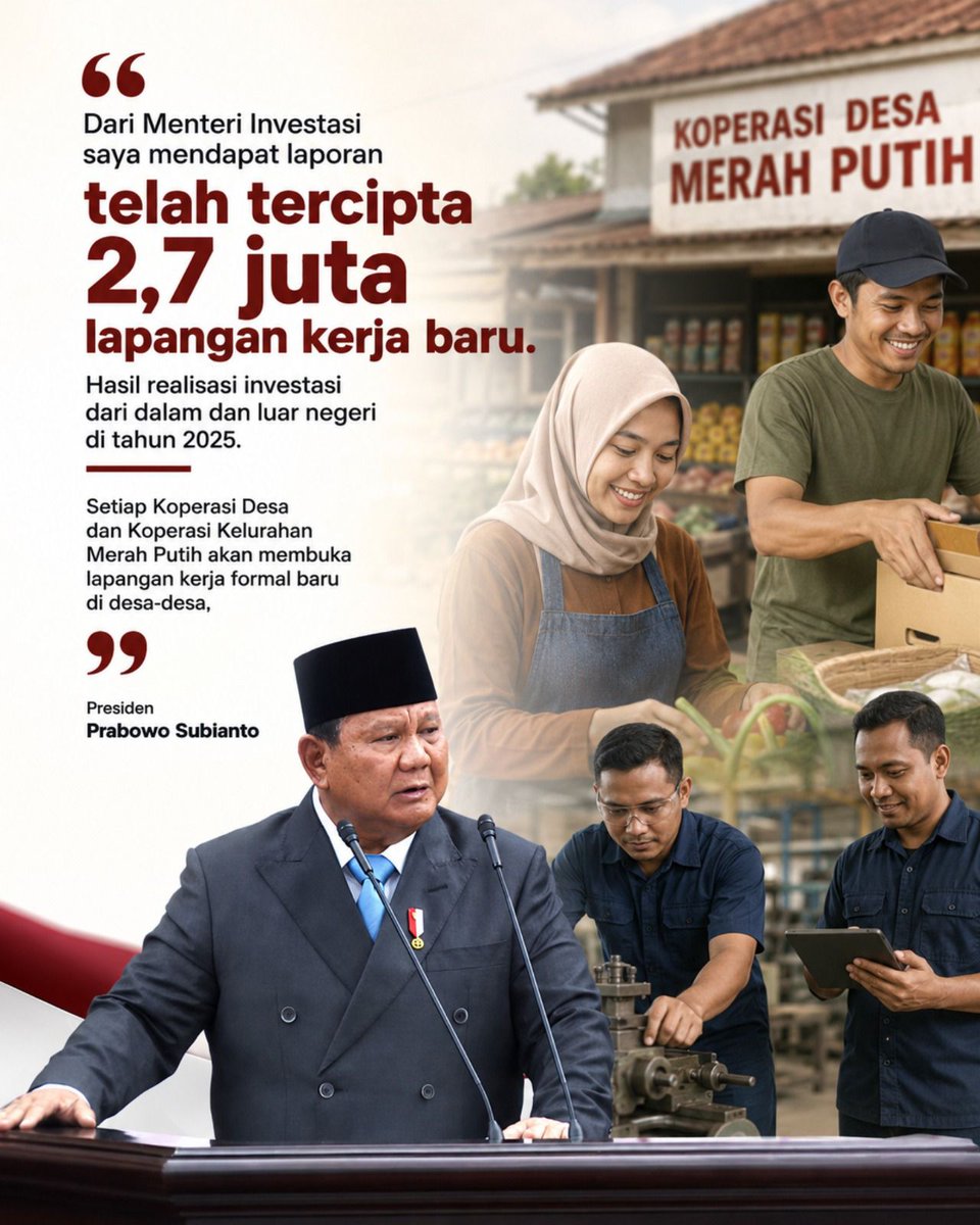 turtlelittle245's tweet photo. ga nyangka banget sih ternyata sudah ada 2,7 juta lapangan pekerjaan baru di tahun 2025 #TumbuhSejahtera https://t.co/hbhMVcPafa