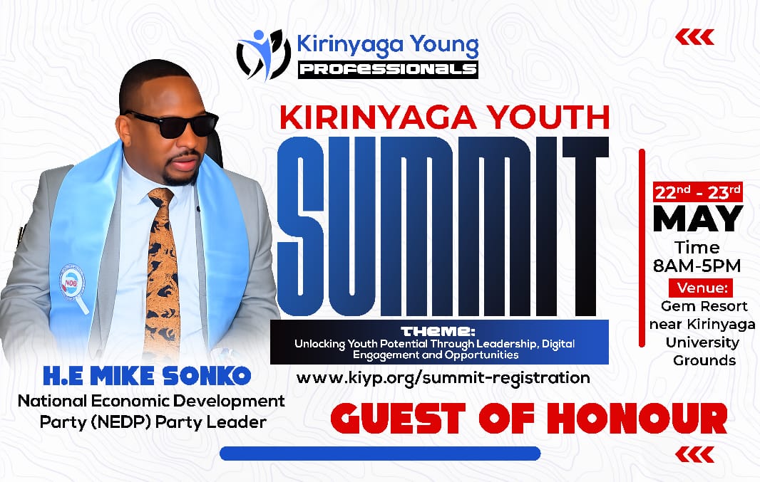 BwanaLewa82's tweet photo. The countdown to Kirinyaga Youth Summit has officially begun. Are you ready to meet Mike Sonko? 🚀
#kirinyagayouthsummit2026 #kys2026 https://t.co/u8dWufKPhf