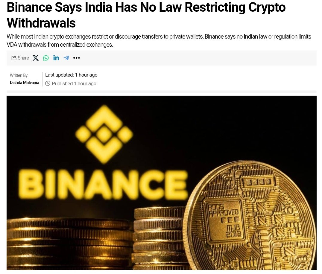 EverythingAjay's tweet photo. Binance's stated that 🇮🇳 India has no explicit law restricting crypto withdrawals is technically correct, but domestic exchanges block them to strictly adhere to anti-money laundering (AML) and counter-terrorism (CFT) frameworks. https://t.co/4Vg5t3CfMQ