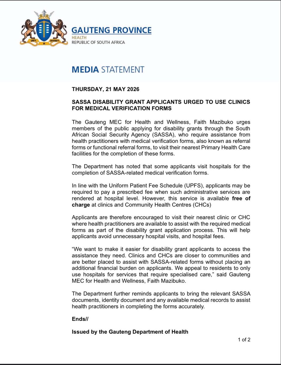 Gauteng Health tweet media