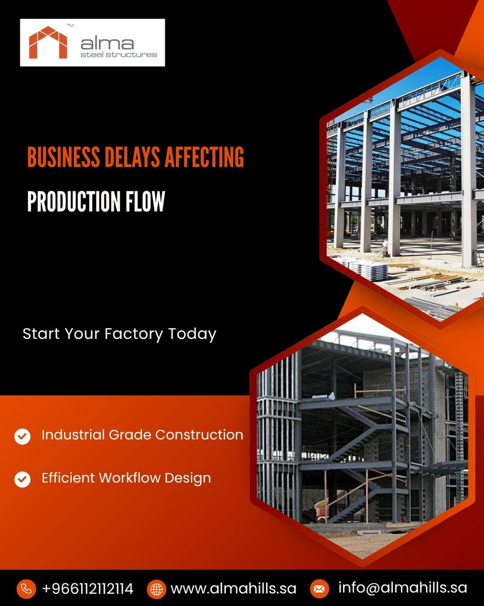 Alma__Steel's tweet photo. Delays in your factory setup can slow down production! Get your business running smoothly with ALMA Steel Structures.

🌐 https://t.co/P89o7oLPZg
#SteelStructures #FactoryConstruction #IndustrialDesign #BusinessGrowth #EfficientWorkflow #ConstructionSolutions #ALMASteel https://t.co/VkGzIW2vrX