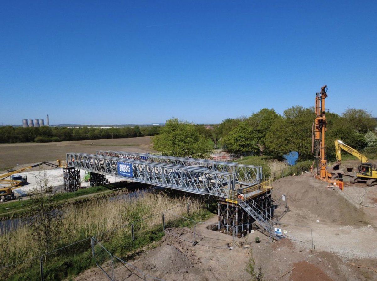 BridgesBeaver's tweet photo. Innovative engineering at Daresbury.

We successfully completed the installation of a 34m modular panel bridge at Daresbury for our client, Redrow, marking a critical milestone in their site development programme.

In a UK first, our team repurposed and utilised screw piles to found the structure, with stems rising more than 5m above ground level. This strategic decision eliminated the need for additional trestling, significantly streamlining the temporary build.

Project Highlights:

🚧  Capacity: Engineered to carry 70-tonne piling rigs over a Peel Ports Canal.

👷  Scope: We acted as Principal Contractor within our own CDM area.

🚚  Full Delivery: Following the bridge installation, we are now completing the sheet-piled retaining structure and stone access ramp.

By integrating specialist lifting, bespoke fabrication, and ground engineering, we are proud to have provided a seamless, heavy-duty link that keeps the Daresbury project moving at pace.

"Those who say it cannot be done, should not interrupt those doing it.’