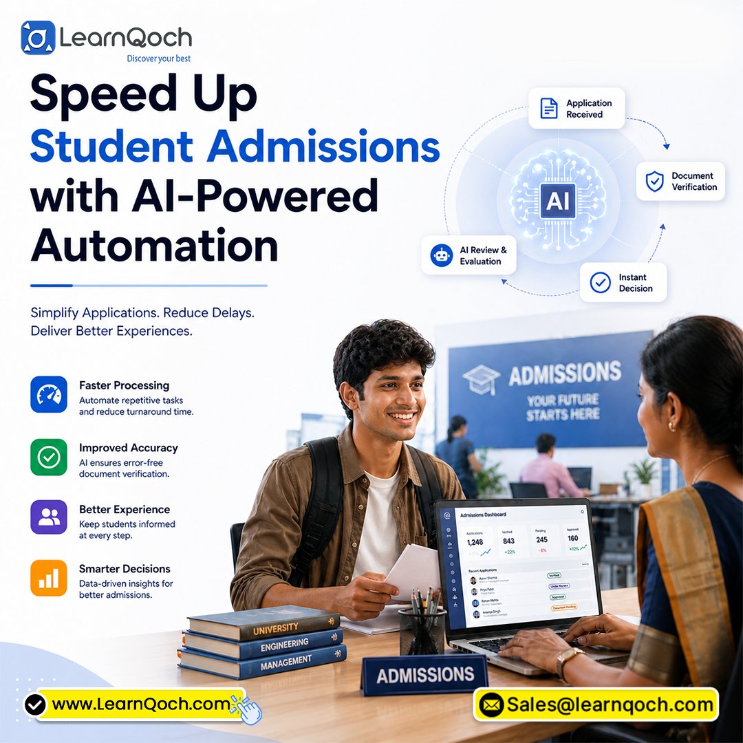 LearnQoch's tweet photo. Accelerate student admissions with AI-powered automation!

✔️ Faster application processing
✔️ AI document verification
✔️ Instant admission decisions
Simplify admissions and boost efficiency with LearnQoch.
🌐 https://t.co/mY9PwJ41WW
📩 Sales@learnqoch.com https://t.co/DcflUDHqf4