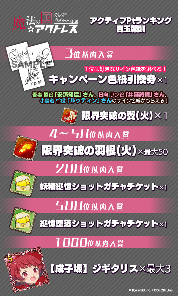 アクティブPtランキングにキャンペーン色紙引換券が登場！ 3位以内入賞