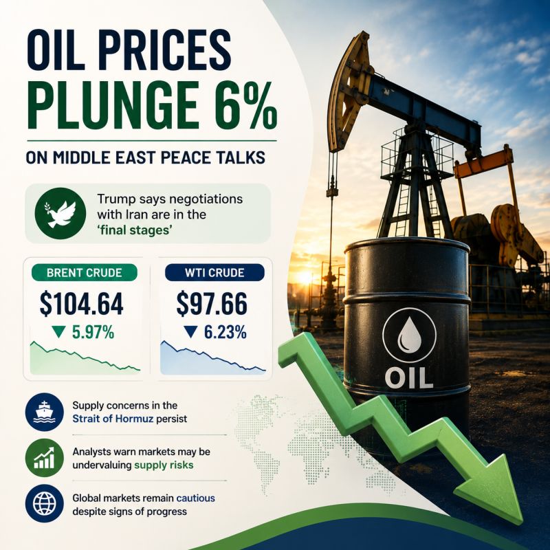worldwide89776's tweet photo. Oil prices plunged nearly 6% as optimism around US-Iran talks eased market fears, but supply risks in the Strait of Hormuz continue to keep energy markets cautious. For Pakistan, such volatility remains critical for inflation, trade costs, and economic stability. #OilPrices https://t.co/zua3JSRHAx