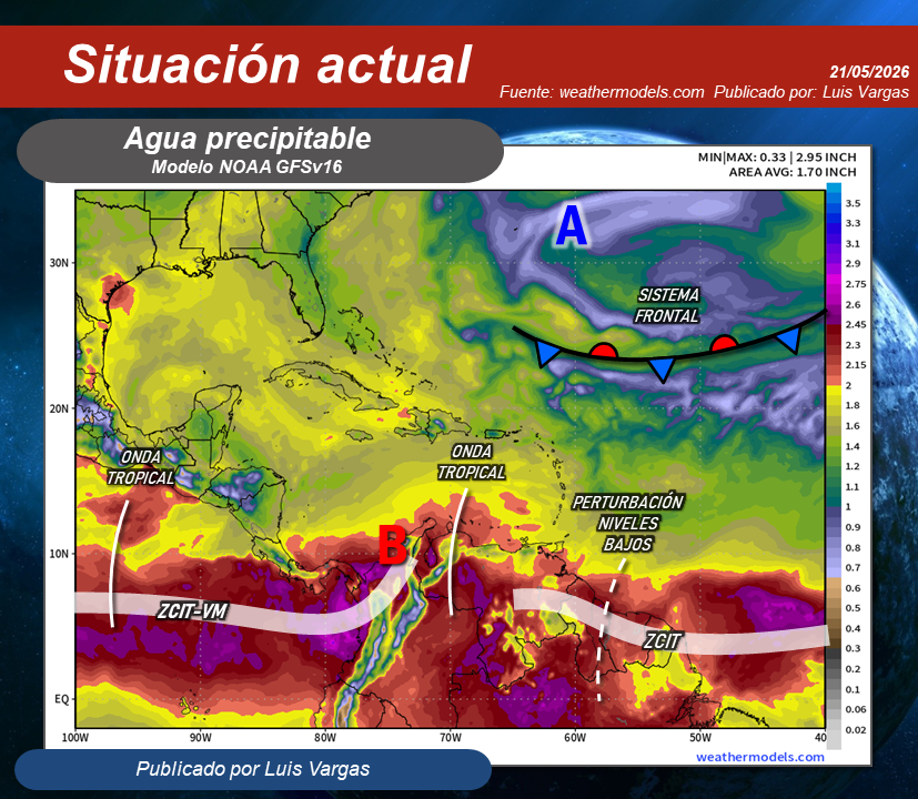 Meteovargas's tweet photo. #21May Onda tropical en el occidente y perturbación en niveles bajos de la troposfera llegando al este del territorio nacional, interactúan con la Vaguada Monzónica-Zona de Convergencia Intertropical (fig.1) y a su vez son reforzadas por la humedad y divergencia en capas superiores (fig.2 y 3), lo que estará favoreciendo la formación de nubes productoras de lluvias y algunas con descargas eléctricas en áreas del oeste y sur de Zulia, los Andes, Llanos Occidentales, Cojedes, sur y este de Lara, sur de Yaracuy y en la región Guayana. Aisladas en la región Central y Guárico, donde comenzará a llover más generalizado en horas nocturnas. En el resto del territorio nacional las precipitaciones serán dispersas.