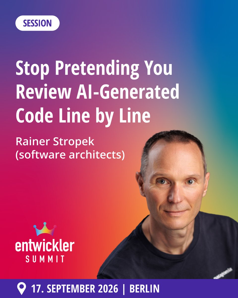 entwickler's tweet photo. AI schreibt Code. Aber wer steuert die Qualität?

Beim entwickler Summit zeigen Rainer Stropek, Sebastian Bergmann &amp; Adam Bien, wie AI-Coding wirklich funktioniert: bessere Inputs, Tests als Kontrollsystem und Standards für weniger Tokens, bessere Apps.

https://t.co/yLrbCLyfHZ https://t.co/J2P1p04XMM