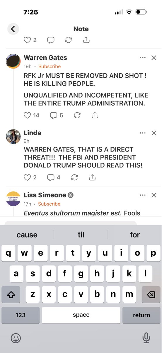 Kevmc1111's tweet photo. @FBIDirectorKash hey kash im all for freedom of speech but i think its time you have a couple guys knock on warrens door….   if you read his substack you will see threats to the President with blood droplets around them and a general pattern of behavior that is a bit concerning https://t.co/ZLMqXvfOsl