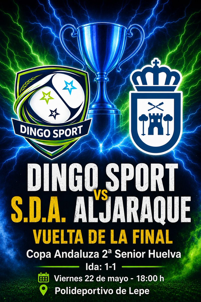 DingoSportCD's tweet photo. ¡Acompáñanos en la vuelta de la final de Copa!
Nos jugamos el título ante la S.D.A. Aljaraque, en el partido de ida quedamos 1-1 y todo se decidirá mañana viernes día 22 de Mayo
Polideportivo de Lepe 🏟️
18:00 

Os esperamos allí afición. A por la final 💙💪🏾 https://t.co/k2RZRsBtvi