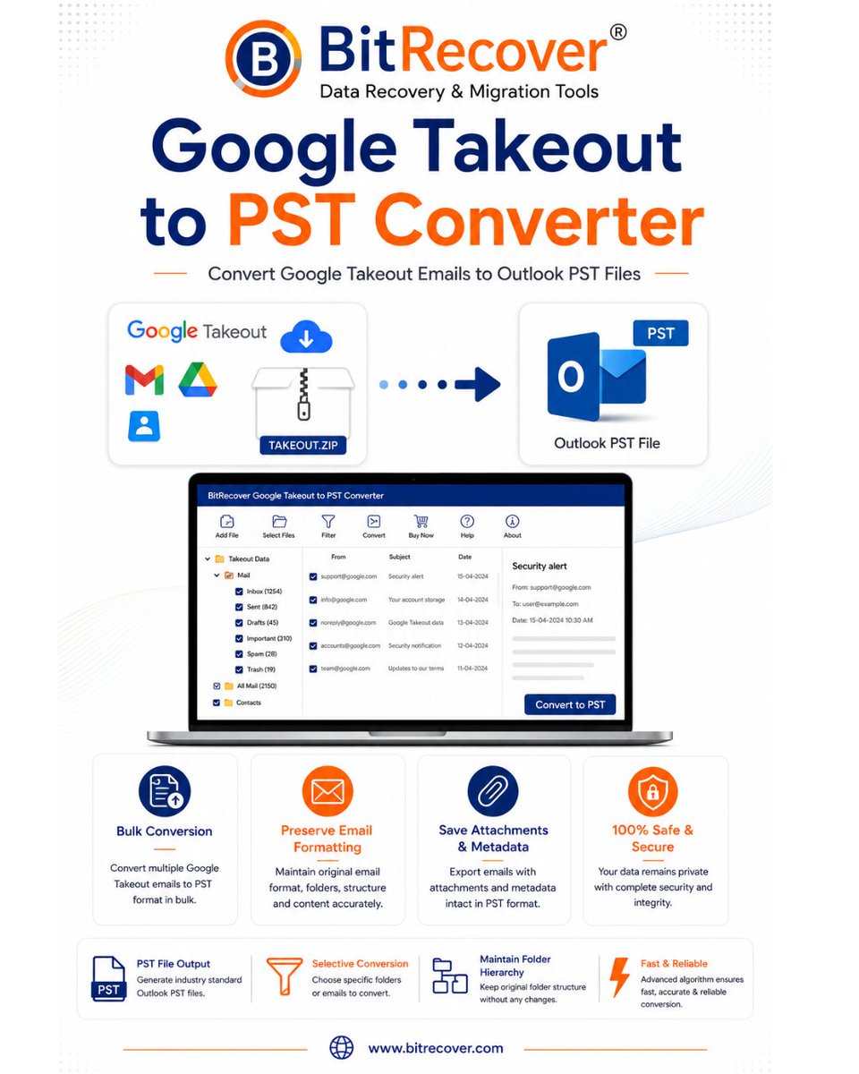 bitrecovers's tweet photo. BitRecover Google Takeout to PST Converter 🚀 Import Google Takeout to Outlook PST on Mac &amp; Windows with attachments, labels &amp; metadata intact. Fast batch conversion &amp; PST split option. https://t.co/pLiGu3Ppzi #BitRecover #GoogleTakeoutToPST https://t.co/x0MMpLsgzx