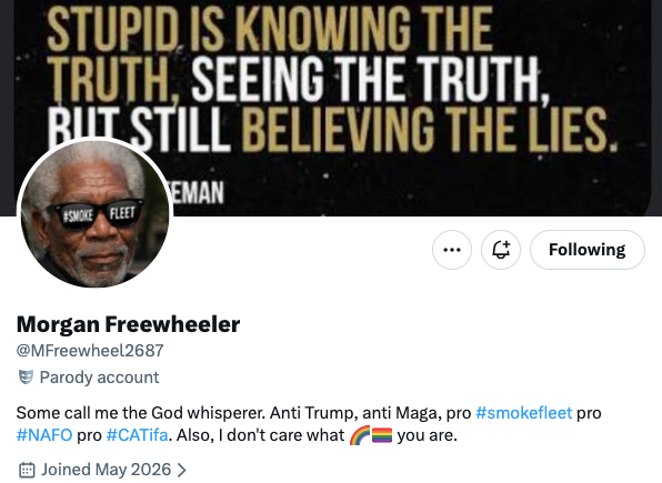MThreeman's tweet photo. Hey can you guys report this @MFreewheel2687  account that's impersonating me? 🤣😂🤣 #SmokeFleetandNAFOfortheWin https://t.co/lwAvqC1V8e