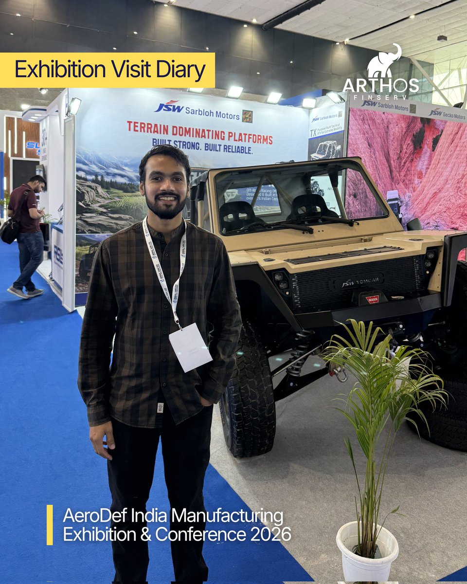 arthosfinserv's tweet photo. Markets are not understood only through screens and spreadsheets.
Sometimes, the real insight lies on the ground floor of an industry that is quietly shaping the future.

Our visit to the AeroDef India Manufacturing Exhibition by @TheJSWGroup gave us a closer look at India’s rapidly evolving defence and aerospace ecosystem, from indigenous manufacturing capabilities to companies building for the next decade of growth.

At Arthos, industry visits are a part of how we think, research, and identify long-term opportunities beyond market noise.
While the sector is already attracting attention, our focus remains on understanding where value still exists beneath the surface.

Sometimes the best investment ideas begin with curiosity, conversations, and walking the factory floor.

#arthosfinserv #defence #aerospace