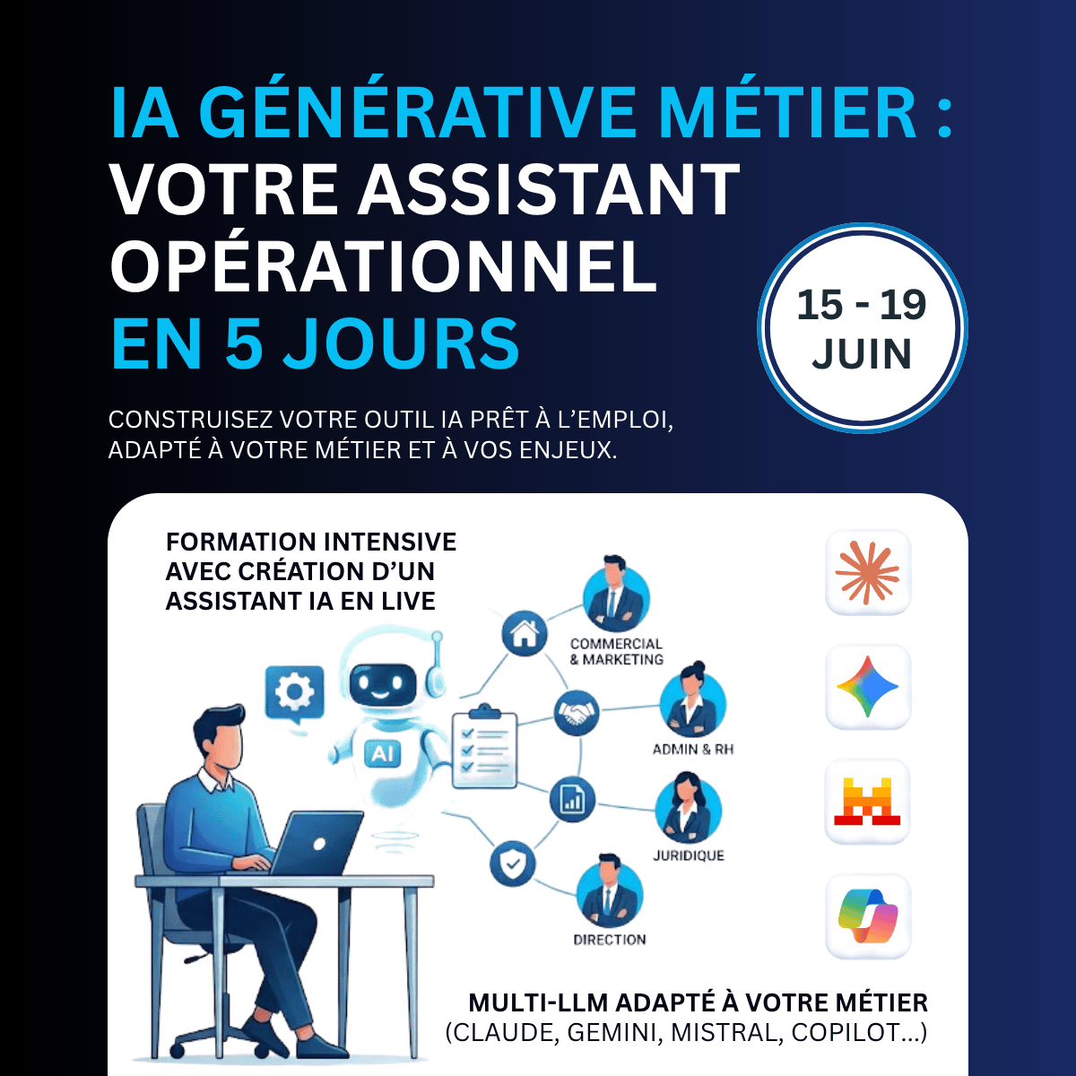 ENIService's tweet photo. Créez votre propre assistant IA métier en 5 jours !

Du 15 au 19 juin, nous ouvrons une session en avant-première : IA Générative orientée métier – Construire un assistant IA opérationnel adapté à votre fonction et à votre secteur.

👉Infos &amp; inscription : https://t.co/tlhSP8jfkt https://t.co/usawEbaNKD