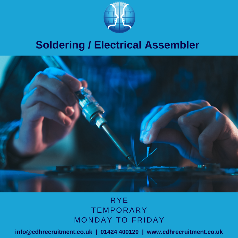 CDHRec's tweet photo. Soldering/Electrical Assembler

Based in Rye
Monday to Friday
Temporary role with the opportunity to go permanent for the right candidate

Soldering experience is preferred, but not essential. 

01424 400120
info@cdhrecruitment.co.uk https://t.co/5Z4jwbDy4o
