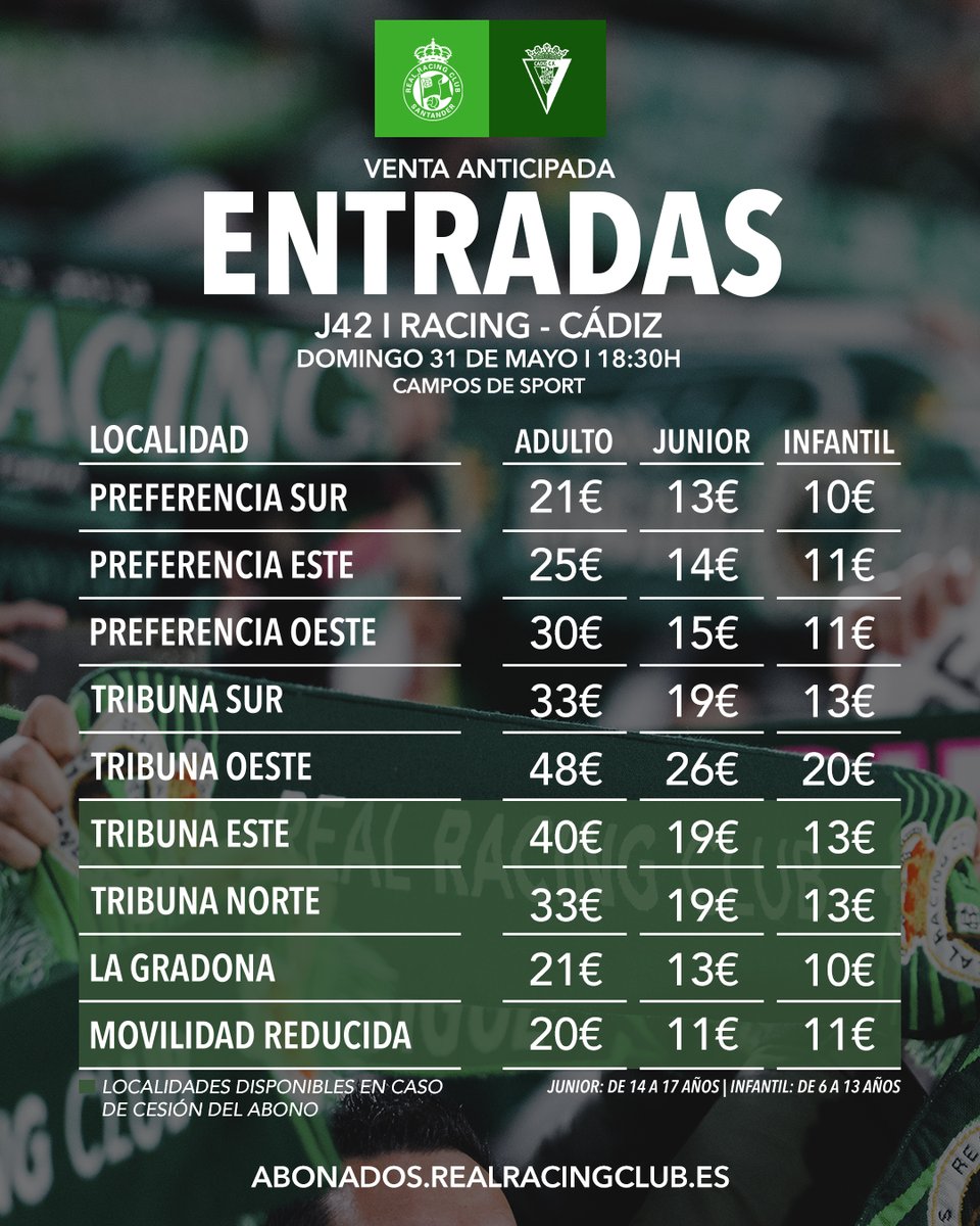 realracingclub's tweet photo. 😁 A juzgar por el ritmo de venta, asumo que ya os habéis enterado... ¡Ya disponible la venta anticipada para el #RacingCádiz! https://t.co/JXMRNw64a3 https://t.co/TOYXlbE4QZ