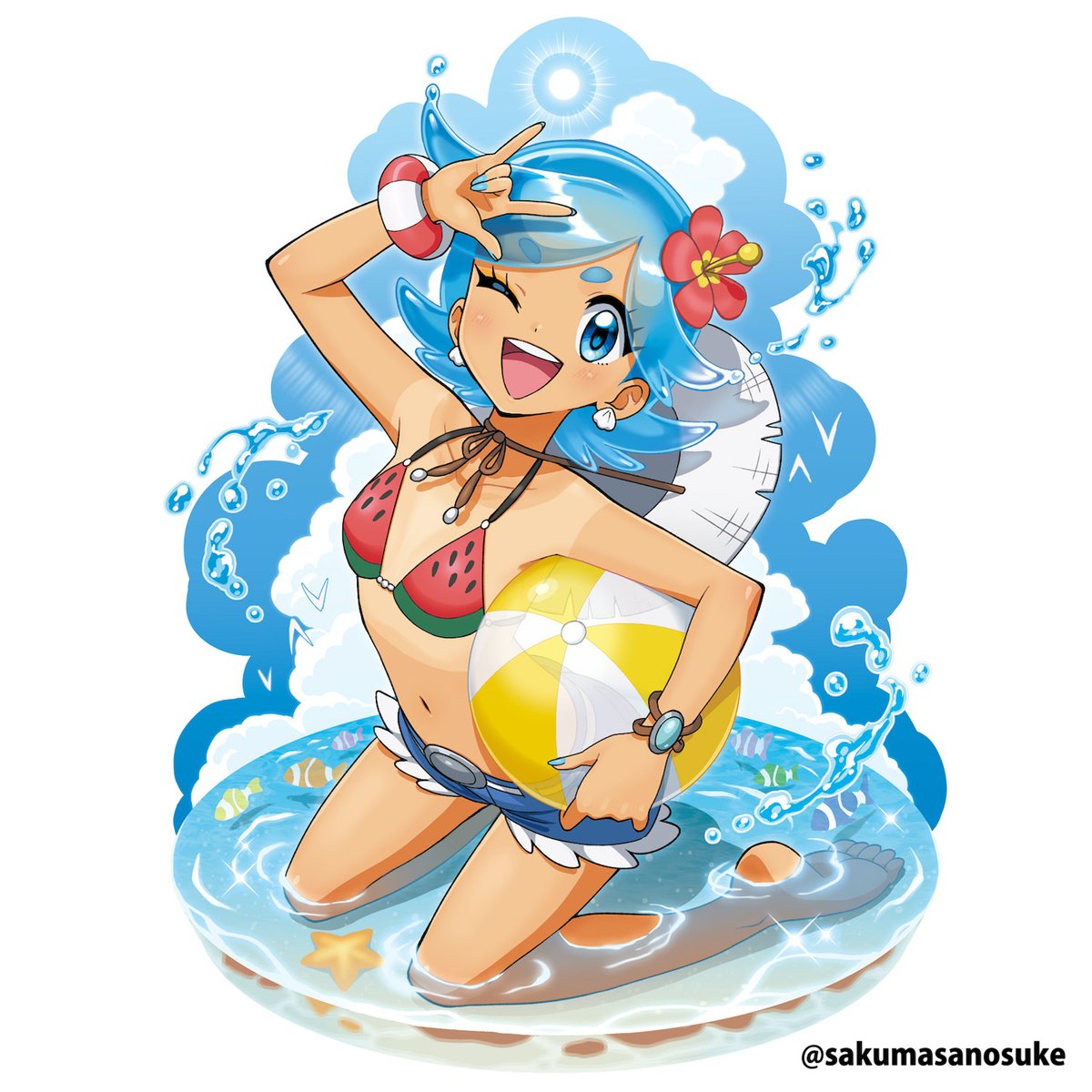「明るく、可愛く、元気のいいイラストが得意なイラストレーターです。 と名乗っていま」|佐久間さのすけ／Sanosuke Sakumaのイラスト
