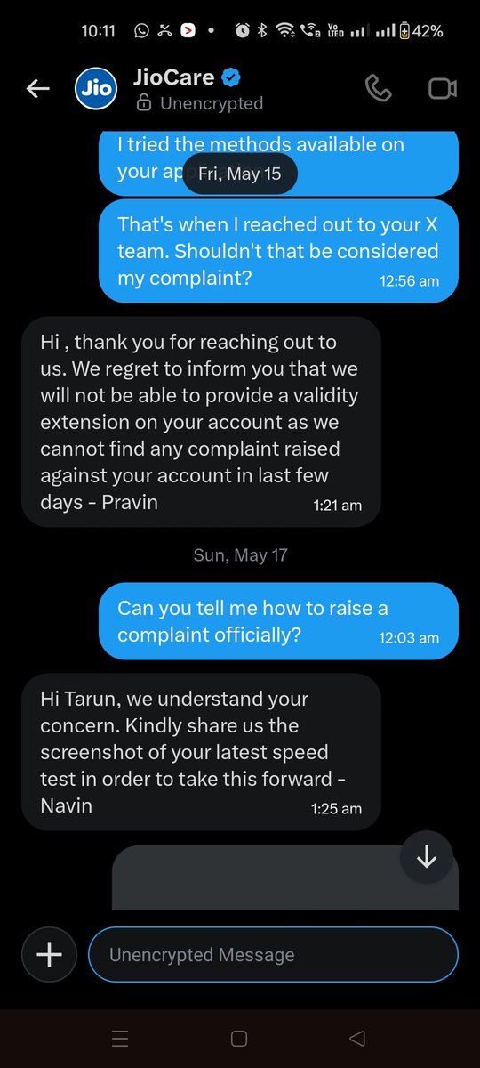 manavtarunn's tweet photo. @JioCare @reliancejio 
Me piche 2 mhine se outage hi jhel rha hu.. complaint krne ka koi trika nhi h.. and service extension mangho to bolte h aapki koi complaint register nhi hui.. tum krne kaha de rhe ho.. na call pe, na chat pe..  @jagograhakjago me hi dalu kya complain sidha? https://t.co/XDplu1RKLd