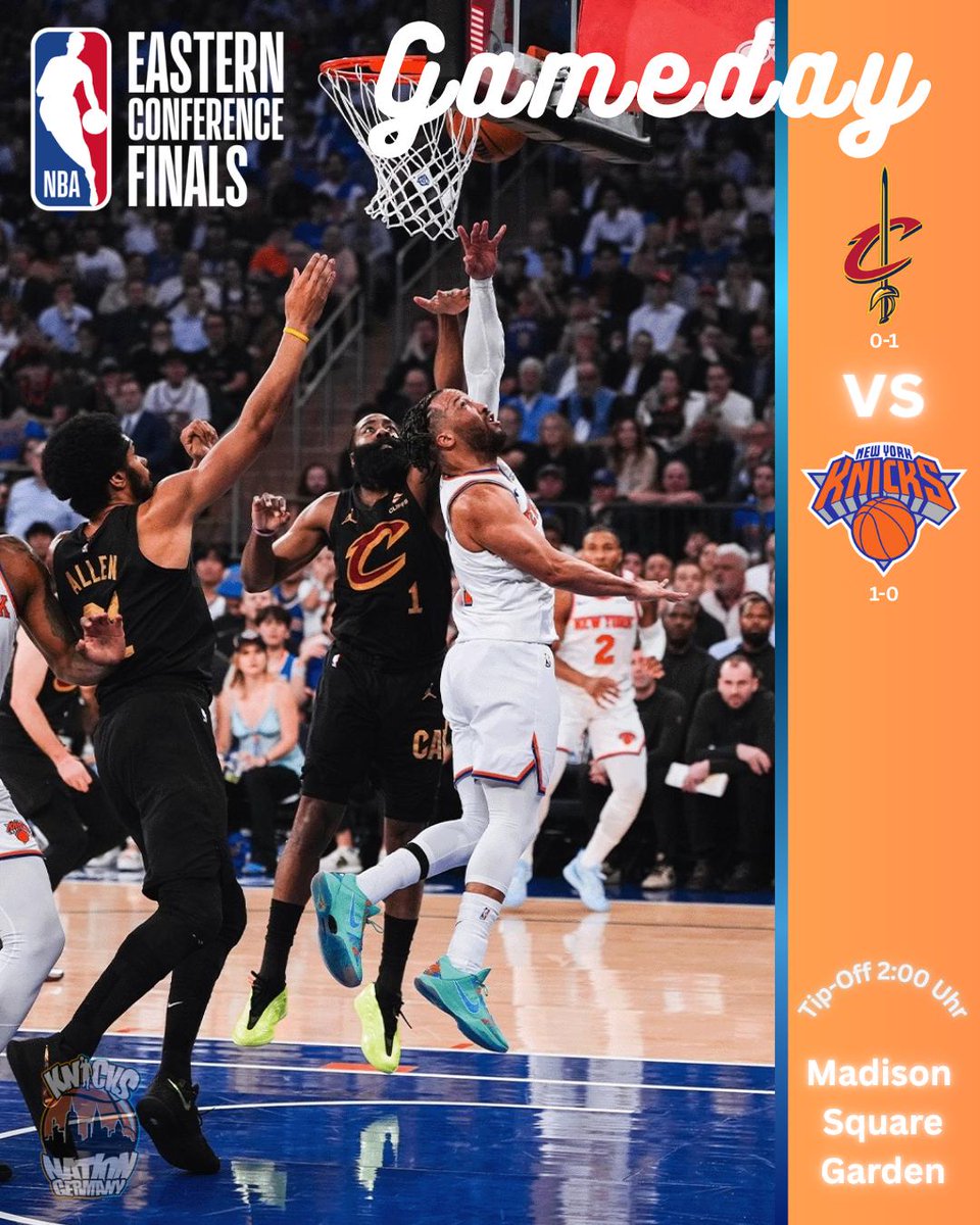 knicksgermany's tweet photo. +++ Verteidigt den MSG! +++

Nach der starken Aufholjagd in Spiel eins fragt man sich nun natürlich was passiert in Game 2?

Spielen unsere Knicks wie beim Comeback-Run oder sehen wir mehr die Cavs aus Viertel 2 und 3?

Ab 2Uhr wissen wir mehr! 

Go Knicks 🧡💙
#newyorkknicks https://t.co/qw9VgnuW7A