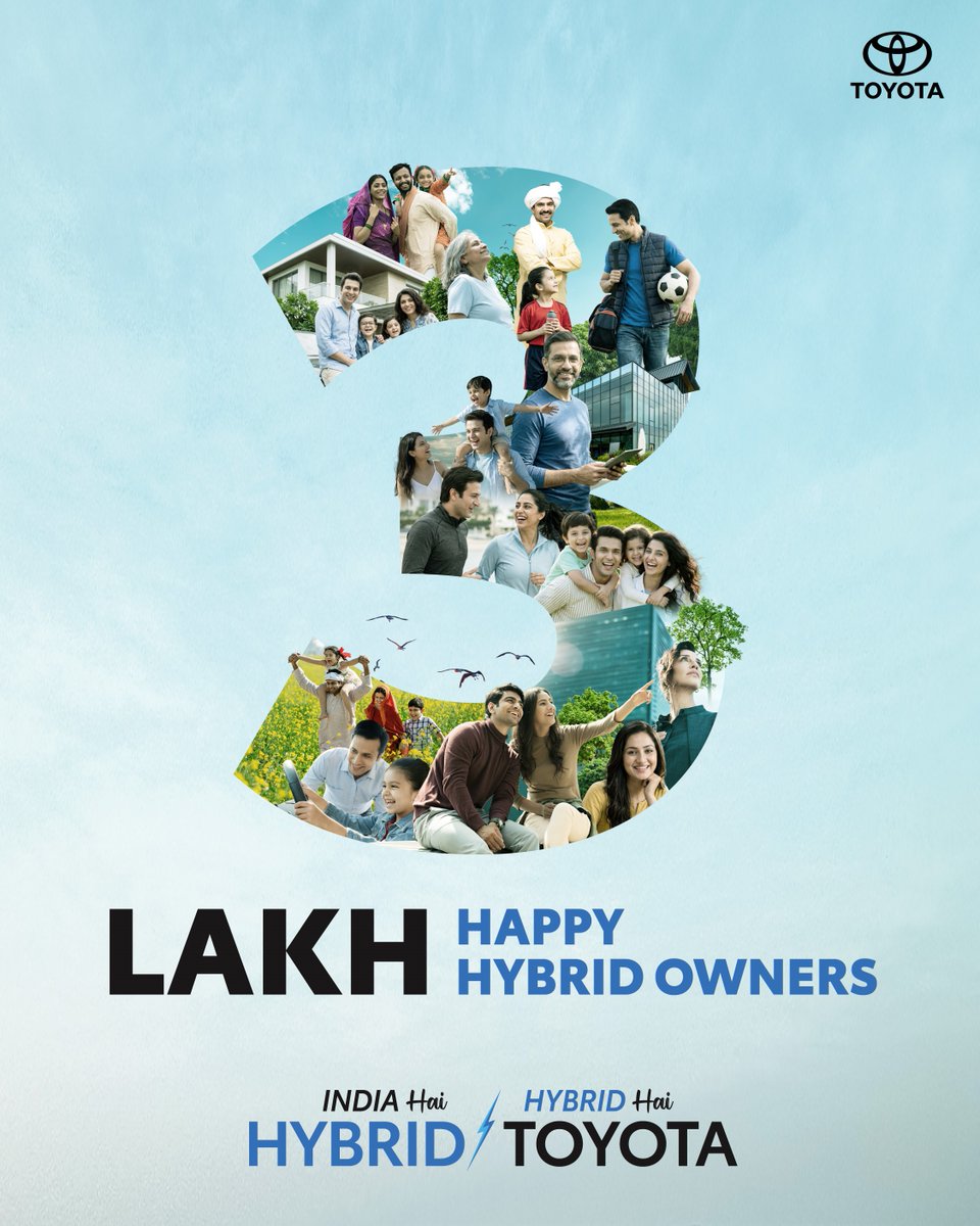 tfsind's tweet photo. India has never believed in absolutes. We believe in both. We mix and adapt. That’s why over 3 lakh Indians have chosen Hybrid. Because India is Hybrid and Hybrid is Toyota. Here’s to many more journeys powered by  Toyota’s Self-charging Hybrid Electric technology.
#ToyotaIndia https://t.co/8rnUzprTxP