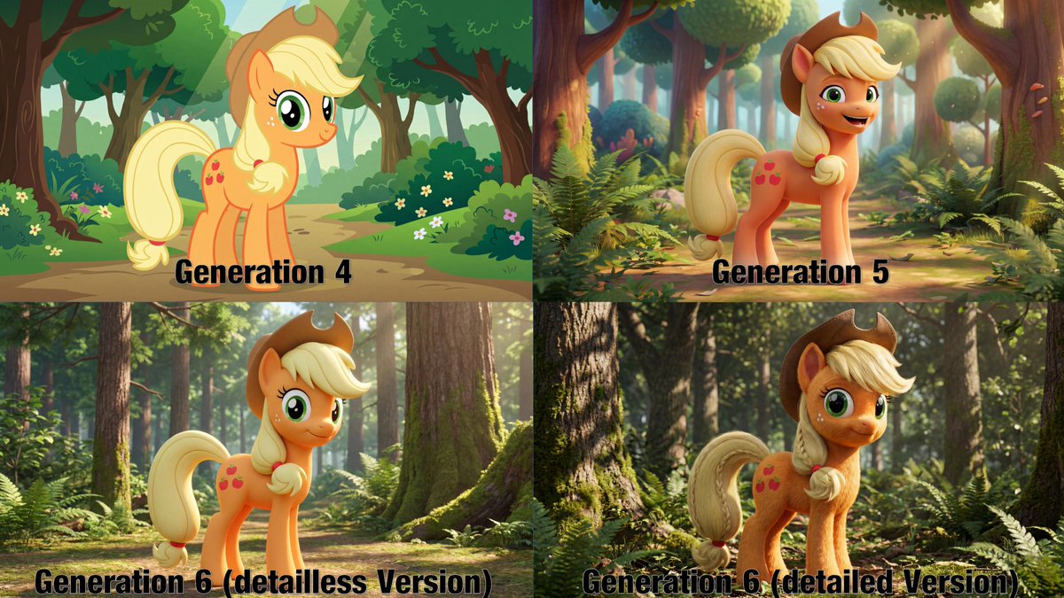 ZinylScratch's tweet photo. The different between Generation 4, Generation 5 and Generation 6!
(My Little Pony: Generation 6 is created by myself/Fan Made)
#mlp
#mylittlepony
#MyLittlePonyG4
#MyLittlePonyG5
#MyLittlePonyG6
#MLPApplejack https://t.co/LhdPcxV4U6