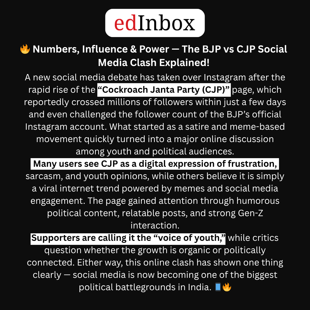 edInboxMedia's tweet photo. 🔥 Politics has entered the social media battlefield!
The internet is buzzing with discussions around the growing Instagram follower clash between BJP and CJP

Know More :- https://t.co/Tx4bAyhit2

#BJP #CJP #InstagramConflict #SocialMediaTrend https://t.co/RzO6iaQcFN