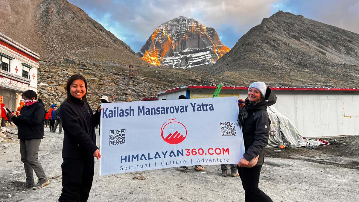 himalayan360_'s tweet photo. Standing in front of the sacred Mount Kailash with the Kailash Mansarovar Yatra banner — a moment of faith, devotion, and achievement beyond words. 
Proud to make this spiritual journey possible for our guests with Himalayan 360 
#KailashMansarovar #MountKailash #Himalayan360 https://t.co/p1uEemM4Xr