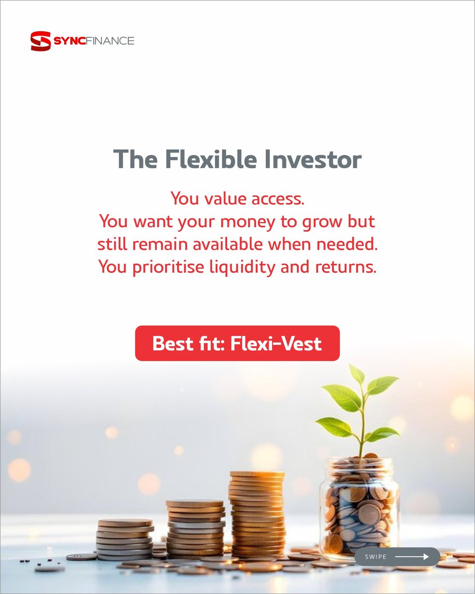 syncfinanceng's tweet photo. Most people pick investment products.
Smart investors pick what fits them.
Which investor type are you?
Are you the Flexible Investor? The Goal-Oriented one? Security-Focused? Or Global? https://t.co/Xl6CA7hgai