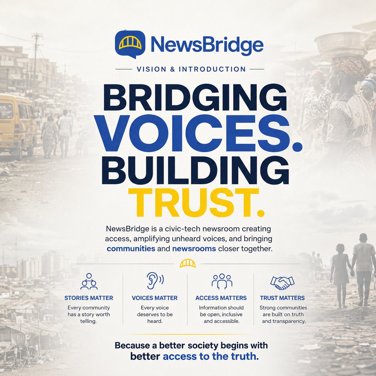 newsbridgeai's tweet photo. There are stories happening every day that never make the news. Not because they don’t matter but because no one is listening. NewsBridge exists to change that. We are building a platform where every voice counts.

#NewsBridge #InclusiveJournalism #VoicesMatter https://t.co/6yaGTfe3s7