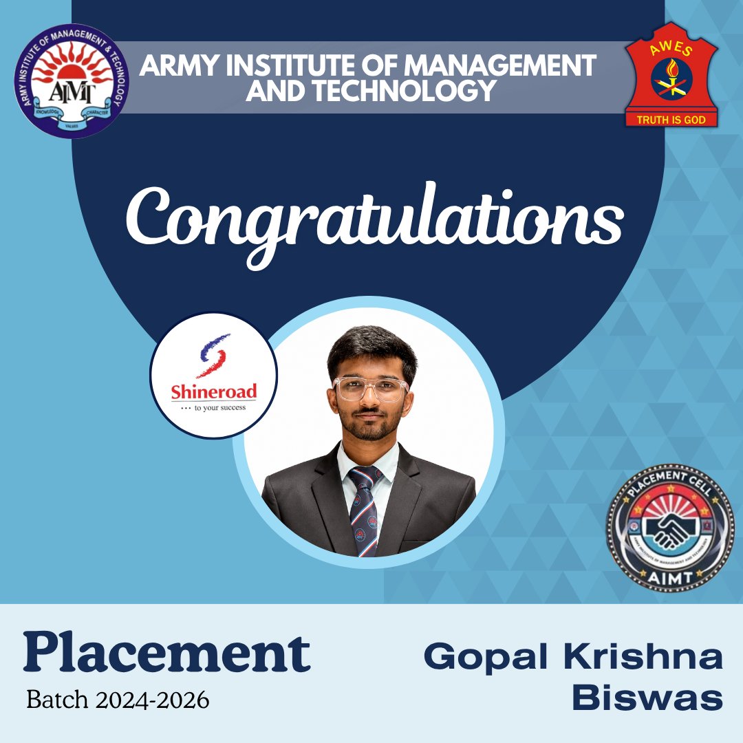 aimtgnoida's tweet photo. We are delighted to share that our student, Gopal Krishna Biswas has successfully secured a placement with Shineroad Foods India! 🏆💼

This achievement fills us with immense pride as it reflects hard work, dedication, and perseverance. 🌟 https://t.co/Rd6Z9Jopks