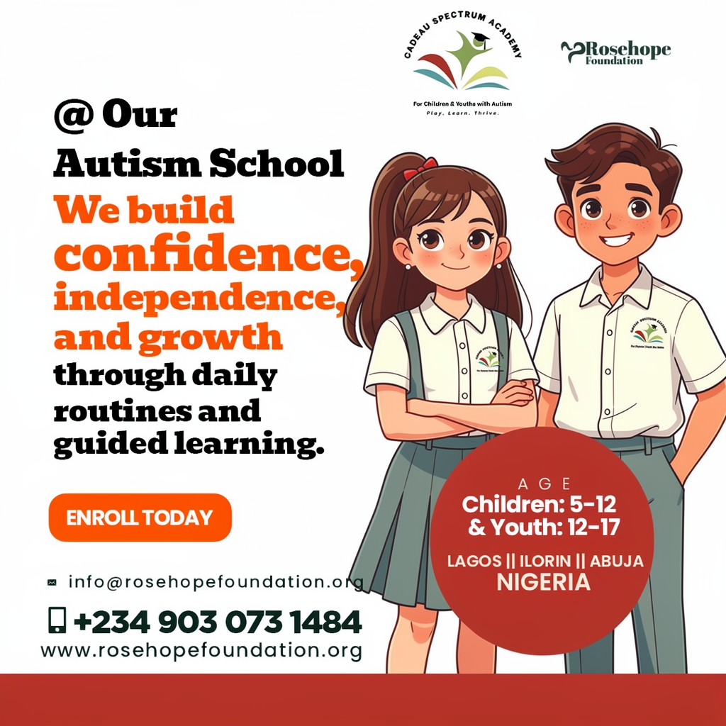 RosehopeNG's tweet photo. Sign up HERE👇 https://t.co/O26HfVxeqx
#AutismSchoolNigeria #InclusiveEducation #InsideIlorin #lagosnigeria #abujabusiness #autismawareness https://t.co/Z61KftUqXp