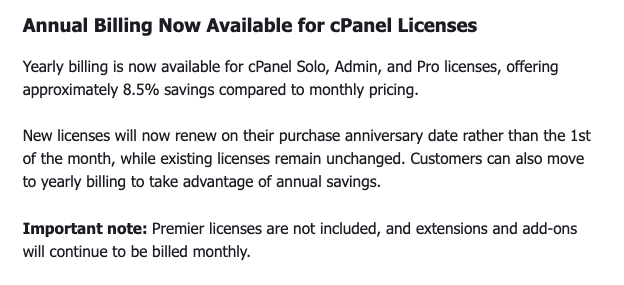 MisterWordPress's tweet photo. cPanel :

« On va vous permettre d'économiser 8,5% sur votre license en payant 12 mois d'avance au lieu d'un paiement mensuel… »

🙂 😃 😁 😆

« Mais ce n'est valable que pour les VPS, les mecs… désooolay' »

😠 😡 🤬 💀

Cette boîte, j'te jure ! https://t.co/k1Dk5q2CAL