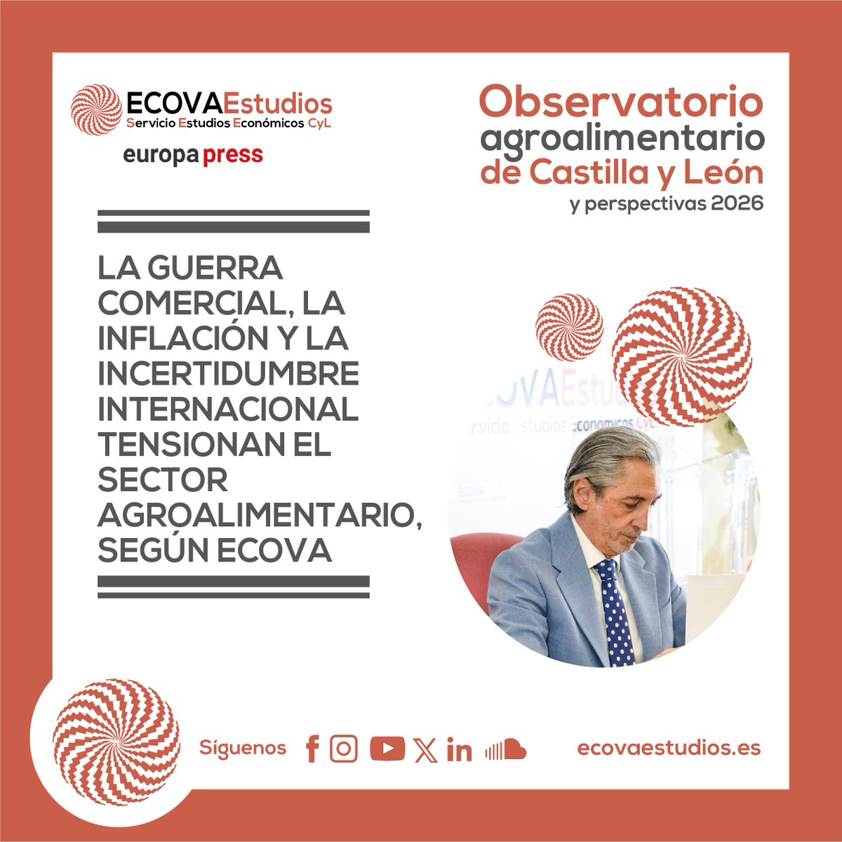 EcovaEstudios's tweet photo. 📰 Europa Press recoge las conclusiones del Observatorio Agroalimentario de Castilla y León 2025 y perspectivas 2026 elaborado por ECOVAEstudios.

▶️ Lee la noticia completa aquí: https://t.co/c3upf3VtyY

#ECOVAEstudios #ObservatorioAgroalimentario #CastillayLeón #Economía https://t.co/HcBCZsn3nW