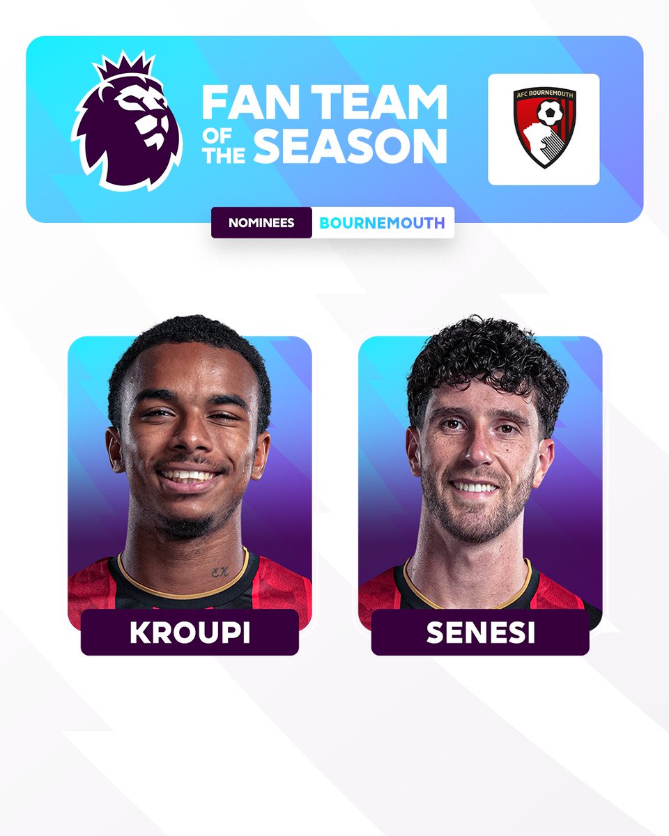 afcbournemouth's tweet photo. It's time to vote for your @premierleague Fan Team of the Season 🗳️

Click below to have your say now 👇
