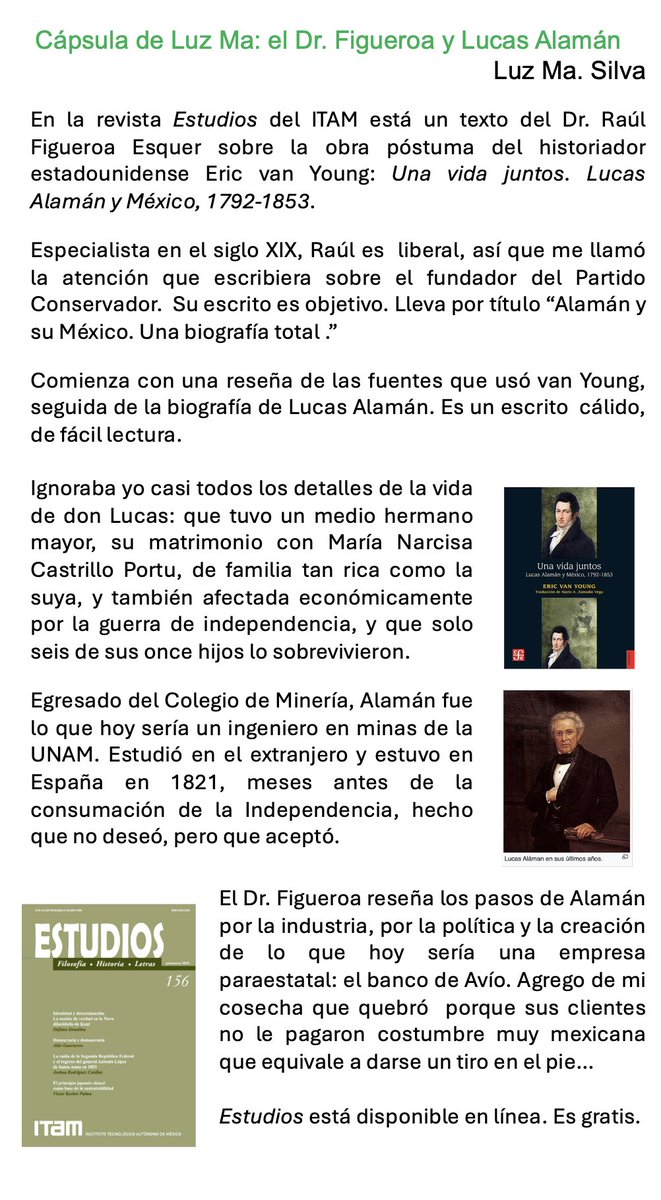 luzmasilva's tweet photo. Cápsula de Luz Ma: el Dr. Figueroa y Lucas Alamán https://t.co/LykmvItgSg