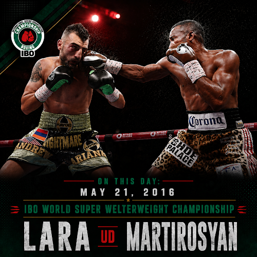 IBOBoxing's tweet photo. May 21st 2016: "The American Dream" @Laraboxing vs. "Nightmare" @VanesBoxing  II at @Cosmopolitan_LV for the @IBOBoxing World Super Welterweight title. 
#TBT https://t.co/hb9NwT539t