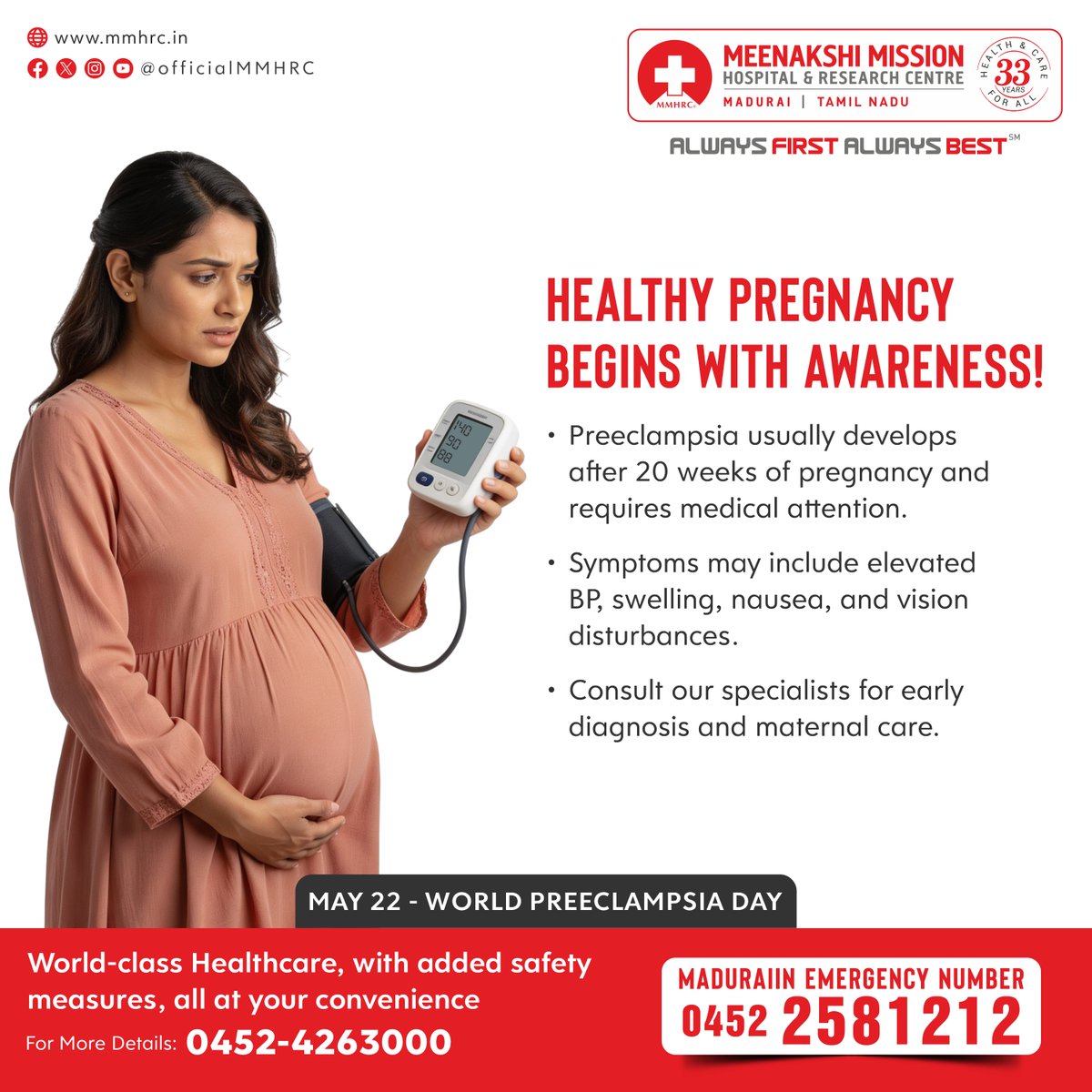 OfficialMMHRC's tweet photo. Healthy Pregnancy Begins with Awareness! 

Preeclampsia usually develops after 20 weeks of pregnancy and requires medical attention. Consult our specialists for early diagnosis and maternal care.

#WorldPreeclampsiaDay #PreeclampsiaAwareness #Preeclampsia #MaternalHealth https://t.co/kV0v6UPUJM
