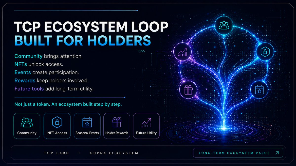 The_Crypto_Pill's tweet photo. TCP is not built around one single feature.
It is built around a loop:
- Community brings attention.
- NFTs unlock access.
- Events create participation.
- Rewards keep holders involved.
- Future tools add long-term utility.
That is the direction.
Not just a token.
Not just a chart.
An ecosystem being built step by step.
#SUPRA #TCP @AtmosProtocol